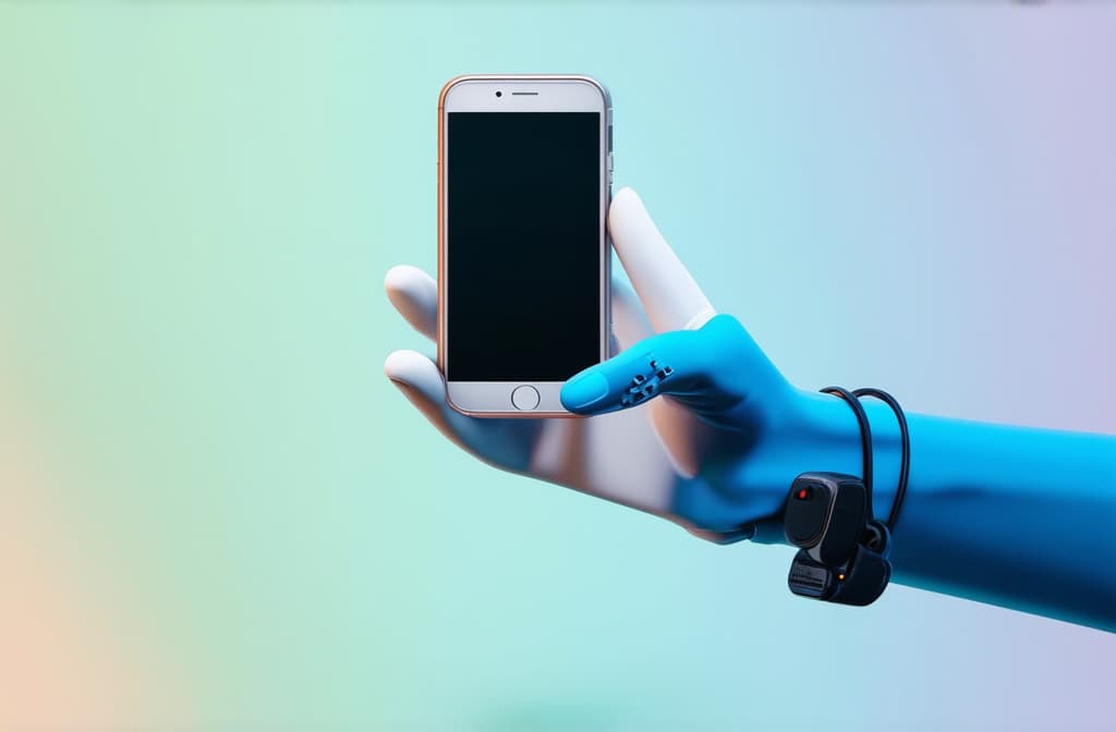  professional detailed photography, 3d rendering mannequin hands holding smartphone gadget, electronic device isolated on colorful pastel background, minimal concept, simple clean design. remote control. prosthetic limb ar 3:2, (muted colors, dim colors, soothing tones), (vsco:0.3)