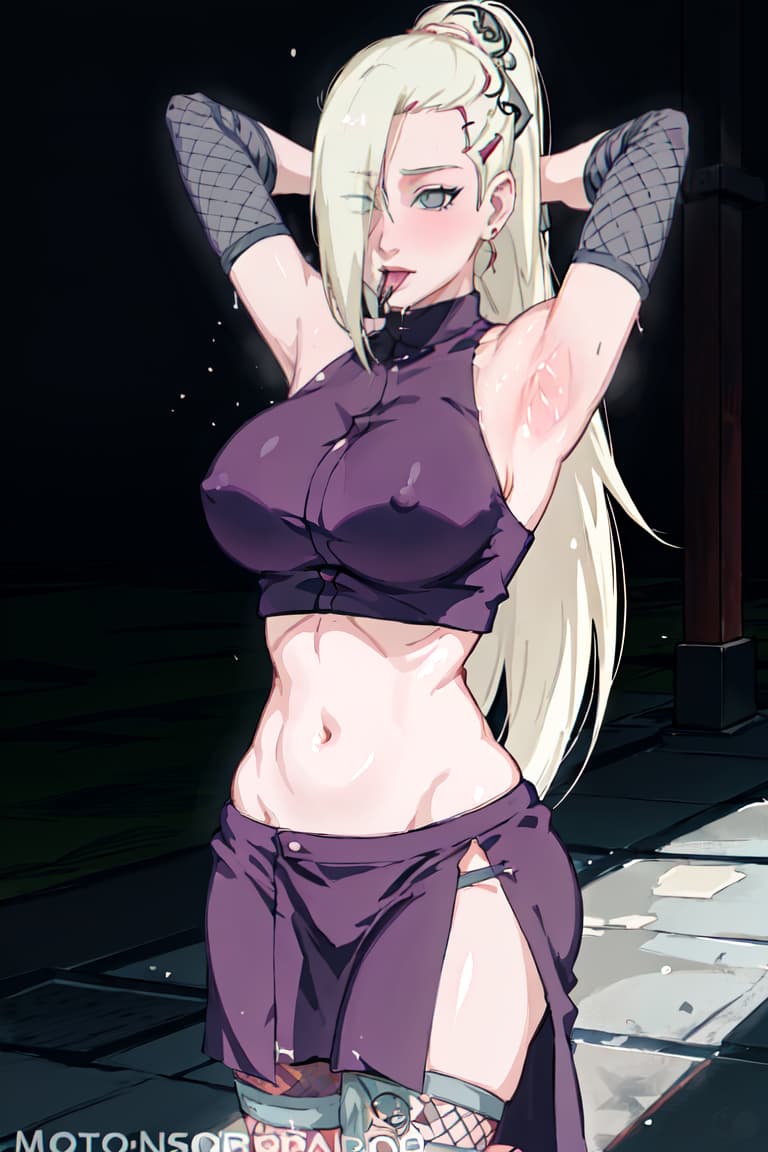  (yamanaka ino:1.2), hair down,detailed eyes, Perfect features, (masterpiece), (best quality:1.4), absurdres, [:intricate details:0.2], moist skin, shiny skin, glossy skin,soggysweat oiledwet,lipstick,untying,waving,breast sucking through clothes,leaning against car,licking belly,kimono,queen,Crowns,white Stocking,fullbody,gym