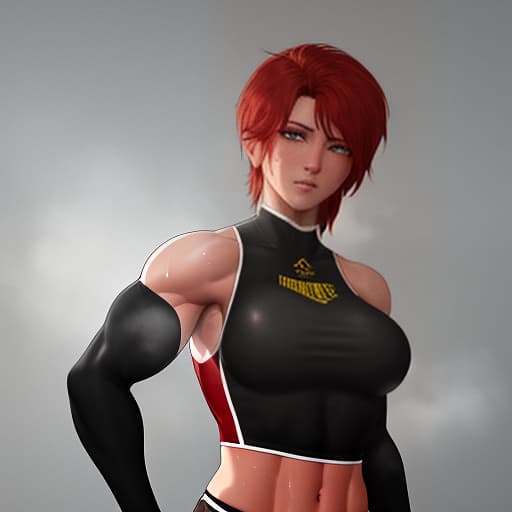 A muscular with short cropped red hair and small s in tight sports , covered in sweat. swollen s are visible through the clothes. the background is grey.about hyperrealistic, full body, detailed clothing, highly detailed, cinematic lighting, stunningly beautiful, intricate, sharp focus, f/1. 8, 85mm, (centered image composition), (professionally color graded), ((bright soft diffused light)), volumetric fog, trending on instagram, trending on tumblr, HDR 4K, 8K