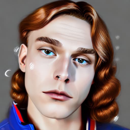 portrait+ style Russian tiktok personality LGBT queer blonde hunk dude face