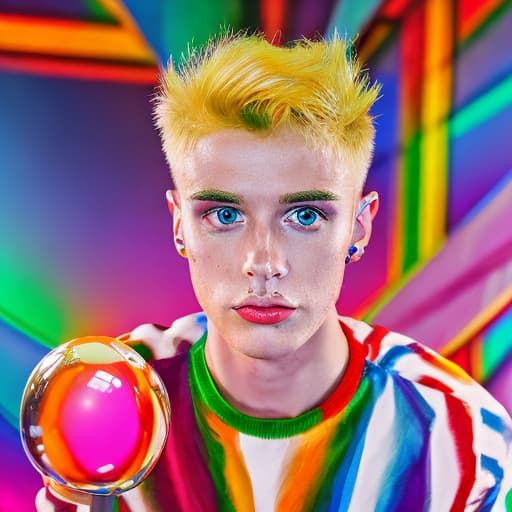 portrait+ style British LGBT queer Tiktok personality blonde hunk dude face