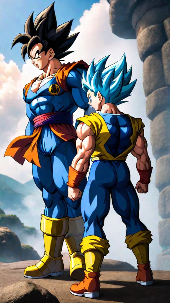  anime art: goku and vegeta excitedly preparing to watch dragon ball super: broly on streaming platforms. hyperrealistic, full body, detailed clothing, highly detailed, cinematic lighting, stunningly beautiful, intricate, sharp focus, f/1. 8, 85mm, (centered image composition), (professionally color graded), ((bright soft diffused light)), volumetric fog, trending on instagram, trending on tumblr, HDR 4K, 8K