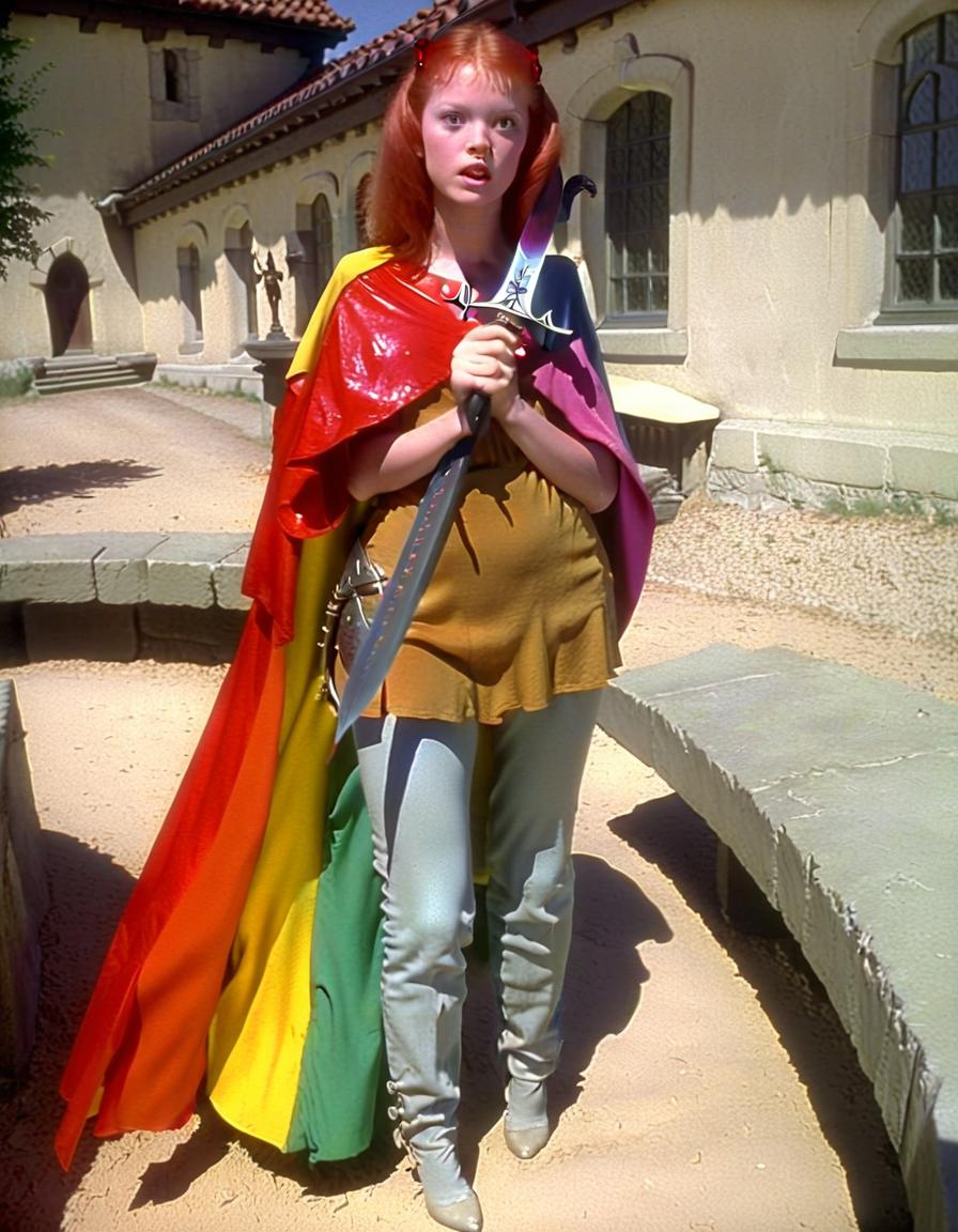  dvd screengrab, girl with red hair from 1982 dark fantasy film, "excalibur"