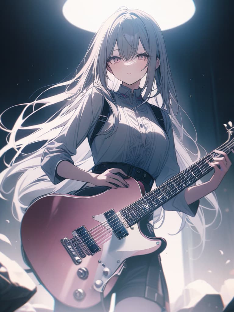  girls, guitars, rock girls, whole body, long hair, pastel color, masterpiece, best quality,8k,ultra detailed,high resolution,an extremely delicate and beautiful,hyper detail