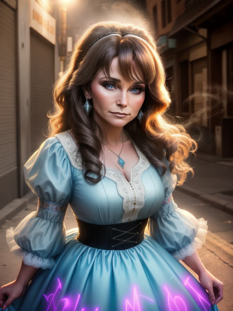  The young country singer Loretta Lynn, medium shot, upper body, spotlight, long exposure lighting, street art style spray paint, glamour lighting