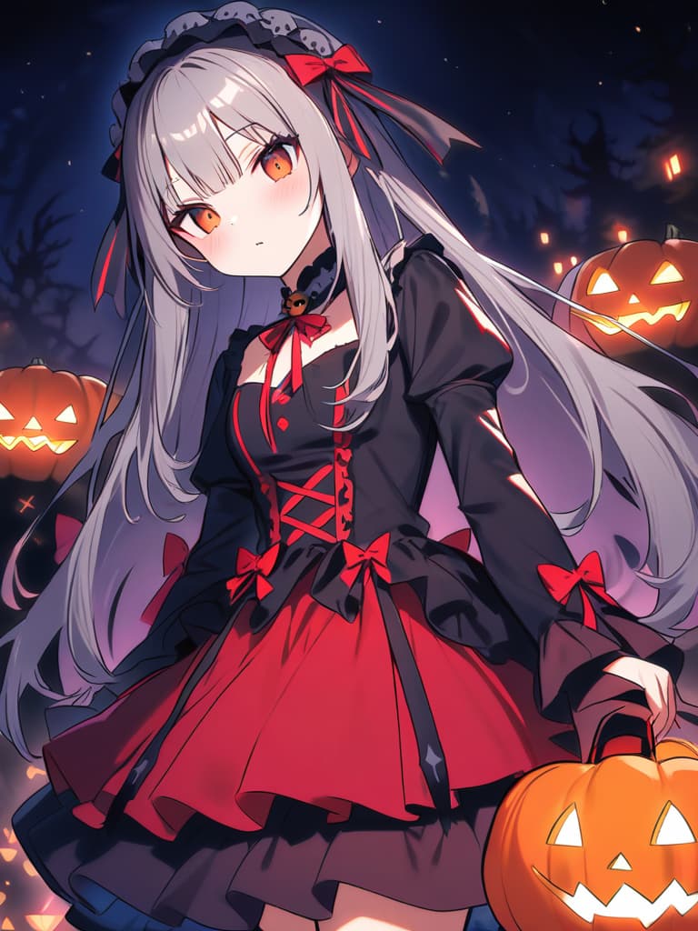  halloween 🎃,cute girl (gothic lolita fashion:1.7)(dark moonlit night:1.7)(in the forest:1.5)(with jack o lantern🎃:1.5)(bat🦇:1.5)masterpiece,high quality,16k,super analysis