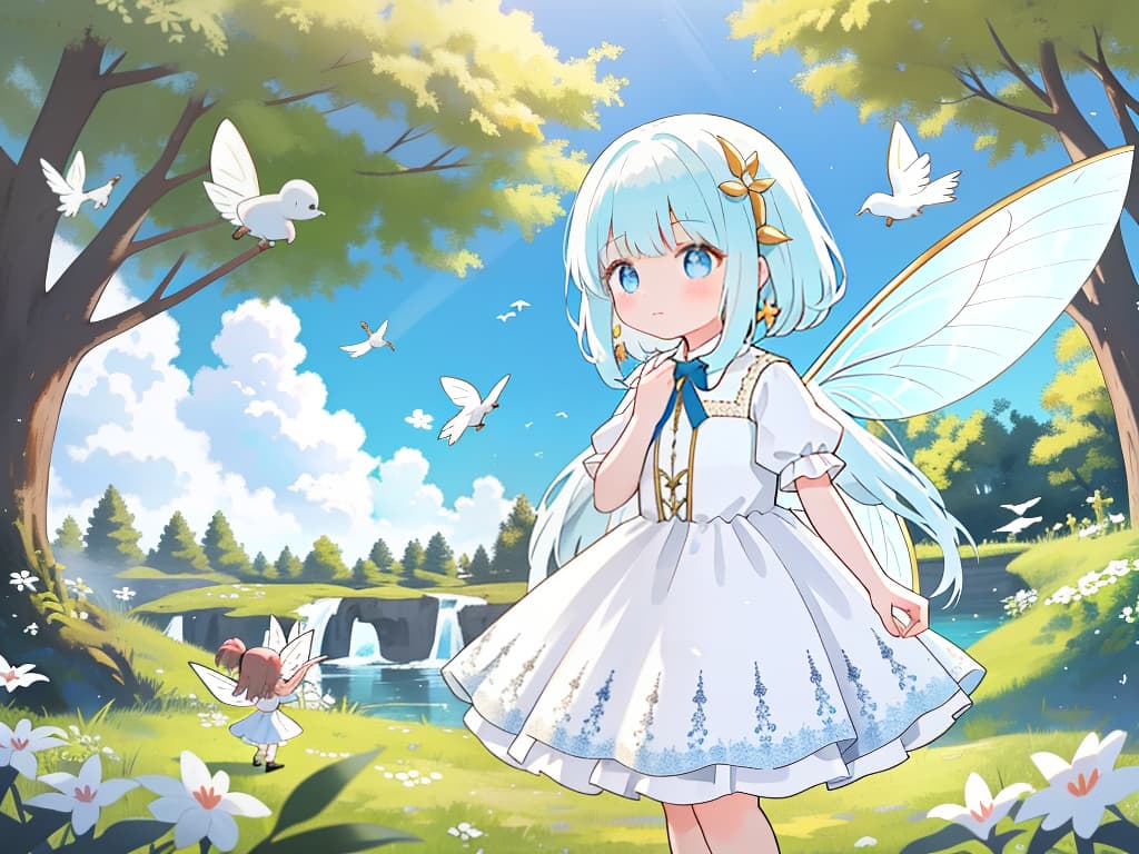  dwarf, wings, fairies, girls, white dresses,