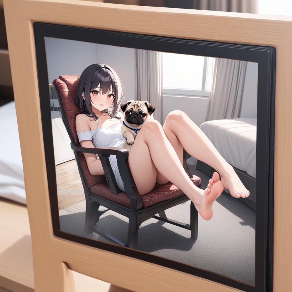  2 tiny s, bare skin, each other, on bed chair, perky , dark hair, fox tail pug, legs , super detailed, 8k photo realistic, highly intricate and detailed, masterpiece, ultra high res,photography,8k resolution