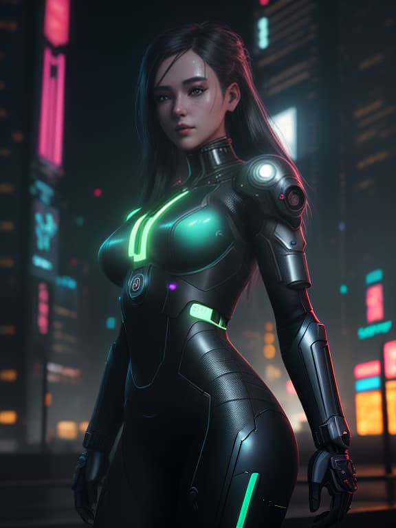  beautiful girl, bionic suit, night city, cyberpunk, neon,, (extremely detailed oil painting:1.2), glow effects, godrays, hand drawn, render, 8k, octane render, cinema 4d, blender, dark, atmospheric 4k ultra detailed, cinematic sensual, sharp focus, humorous illustration, big depth of field, masterpiece, colors, 3d octane render, 4k, concept art, trending on artstation, hyperrealistic, vivid colors, extremely detailed cg unity 8k wallpaper, trending on artstation, trending on cgsociety, intricate, high detail, dramatic