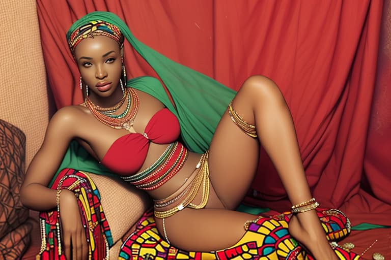  African lady wearing waist beads and leg beads