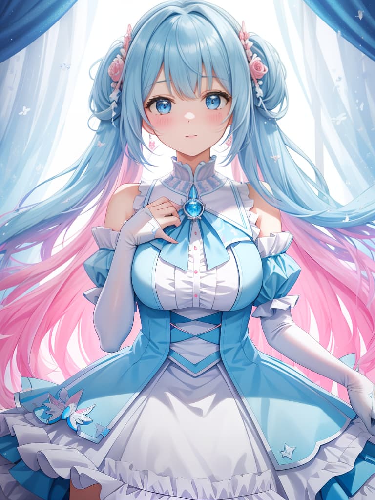  light blue and pink, girls, shoulders, masterpiece, best quality,8k,ultra detailed,high resolution,an extremely delicate and beautiful,hyper detail