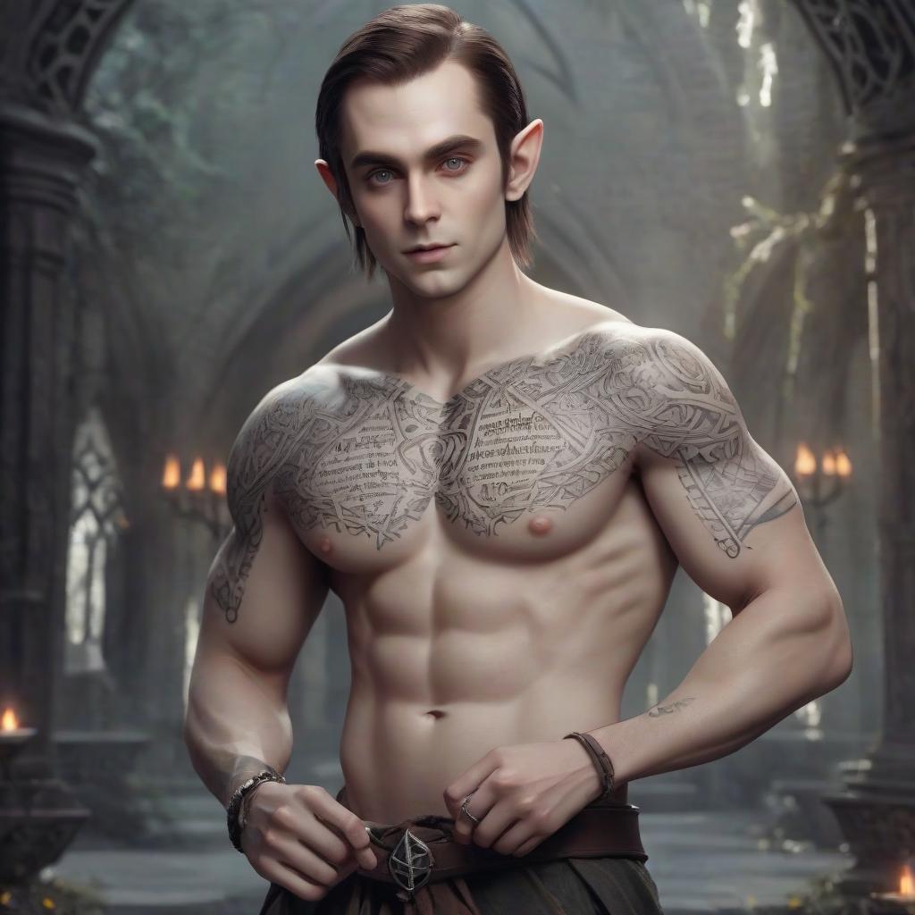  magic tattoo on the shoulders and torso with elven text