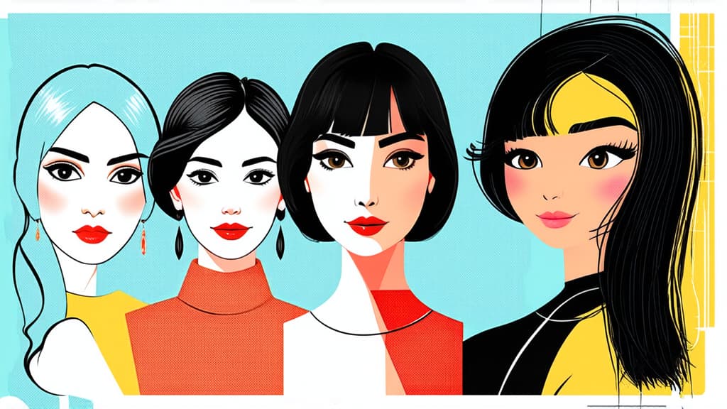  flat illustration, flaticon, (illustration:1.15), different beauty. set of different female heads. different races and nationalities. colored hand drawn illustration ar 16:9, [cory loftis, strobist, pascal campion :: 0.2]