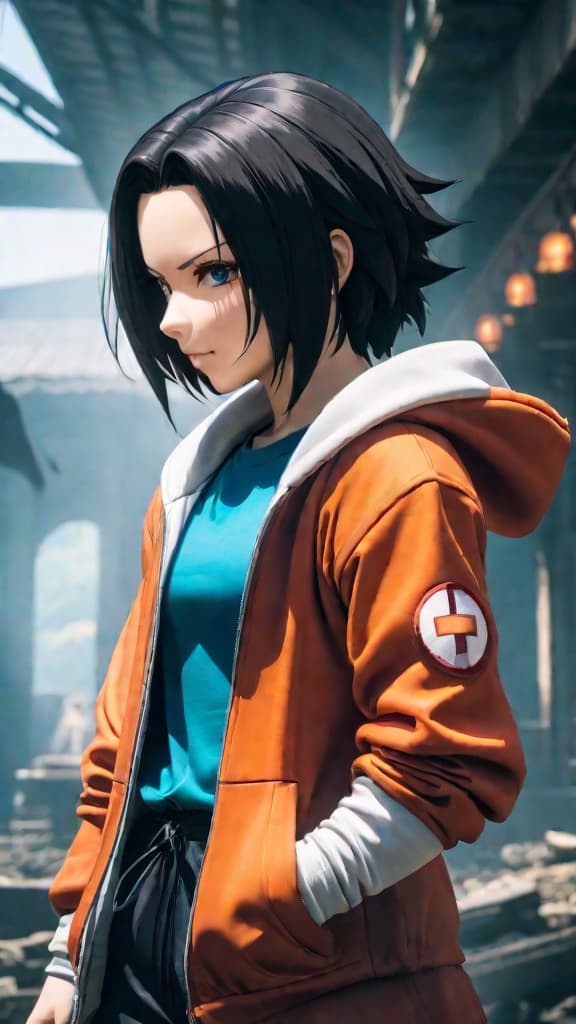  anime art: android 17's wish reviving erased universes, including zeno destroyed ones. hyperrealistic, full body, detailed clothing, highly detailed, cinematic lighting, stunningly beautiful, intricate, sharp focus, f/1. 8, 85mm, (centered image composition), (professionally color graded), ((bright soft diffused light)), volumetric fog, trending on instagram, trending on tumblr, HDR 4K, 8K