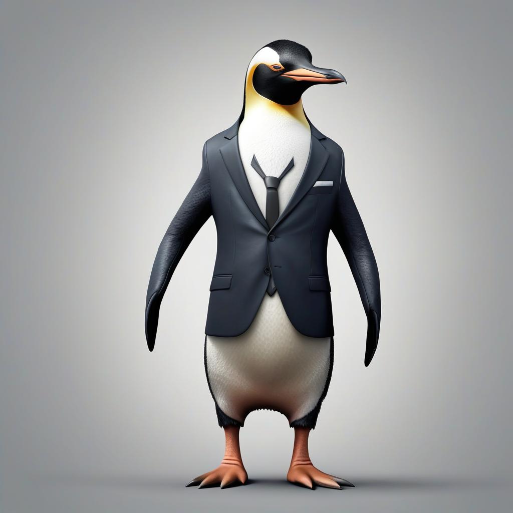  hyperrealistic art madagascar penguin rico with a human pumped up body in a suit . extremely high resolution details, photographic, realism pushed to extreme, fine texture, incredibly lifelike