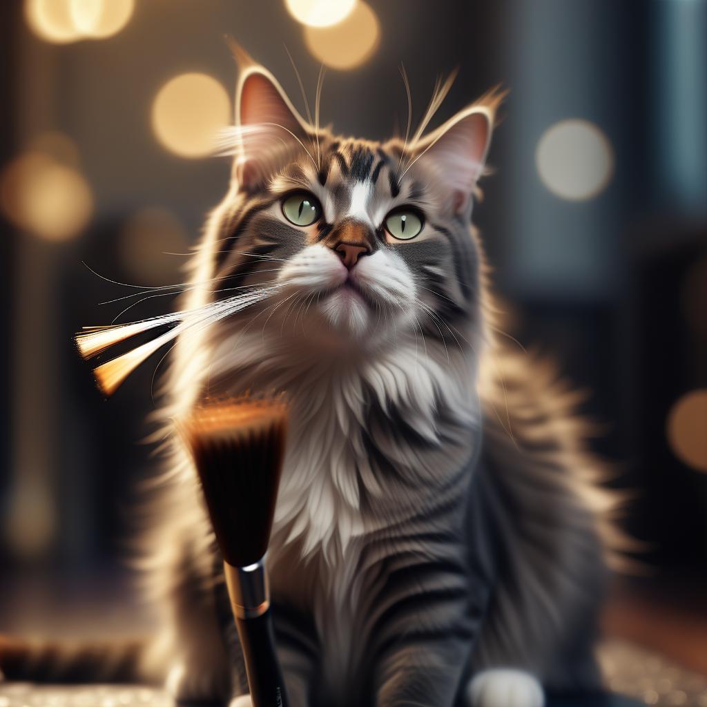  cinematic photo cat brush . 35mm photograph, film, bokeh, professional, 4k, highly detailed