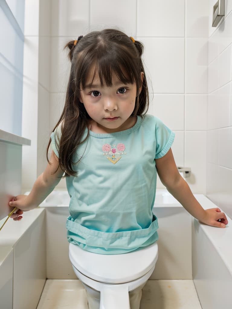  , girl in poo, 1st grade in elementary school, toilet, masterpiece, best quality,8k,ultra detailed,high resolution,an extremely delicate and beautiful,hyper detail