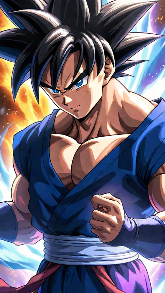  anime art: goku with ultra instinct faces off against beerus, hinting at their power disparity in dragon ball super. hyperrealistic, full body, detailed clothing, highly detailed, cinematic lighting, stunningly beautiful, intricate, sharp focus, f/1. 8, 85mm, (centered image composition), (professionally color graded), ((bright soft diffused light)), volumetric fog, trending on instagram, trending on tumblr, HDR 4K, 8K