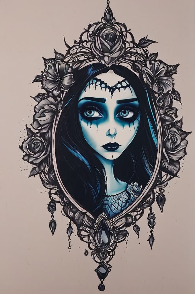  corpse bride, (tattoo sketch:1.25), drawing