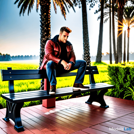  man on bench hyperrealistic, full body, detailed clothing, highly detailed, cinematic lighting, stunningly beautiful, intricate, sharp focus, f/1. 8, 85mm, (centered image composition), (professionally color graded), ((bright soft diffused light)), volumetric fog, trending on instagram, trending on tumblr, HDR 4K, 8K