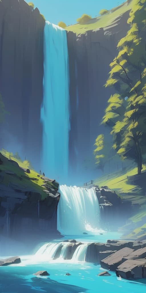  waterfall with strong blue and light blue colors with white water strong cyan colors