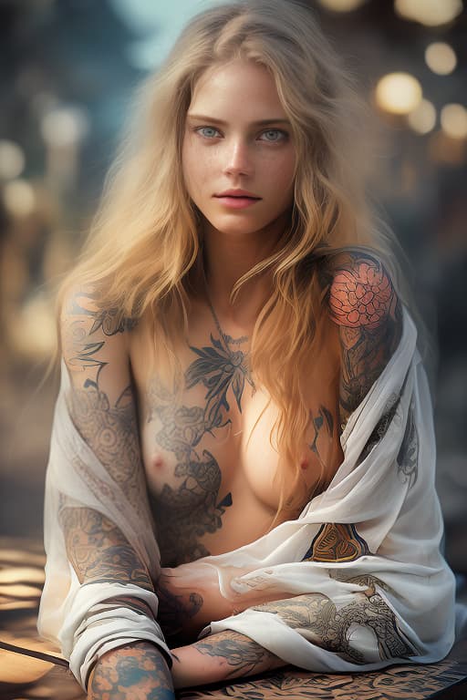  beautiful with a tattoo with a cara with a strip on her temple, photorealistic, hyperrealistic, hyperdetailed, analog style, demure, detailed skin, pores, smirk, smiling eyes, matte skin, soft lighting, subsurface scattering, realistic, heavy shadow, masterpiece, best quality, ultra realistic, 8k, golden ratio, intricate, high detail, film photography, soft focus