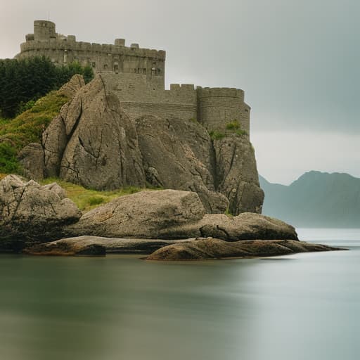 analog style depict an ancient fortress with weathered stone walls, a towering keep, and surrounding wilderness in a dramatic manner in high resolution. hyperrealistic, full body, detailed clothing, highly detailed, cinematic lighting, stunningly beautiful, intricate, sharp focus, f/1. 8, 85mm, (centered image composition), (professionally color graded), ((bright soft diffused light)), volumetric fog, trending on instagram, trending on tumblr, HDR 4K, 8K