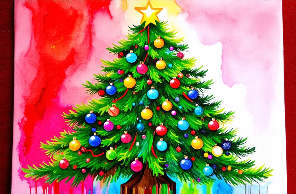  colorful christmas tree watercolor drawing ar 3:2 {prompt}, maximum details