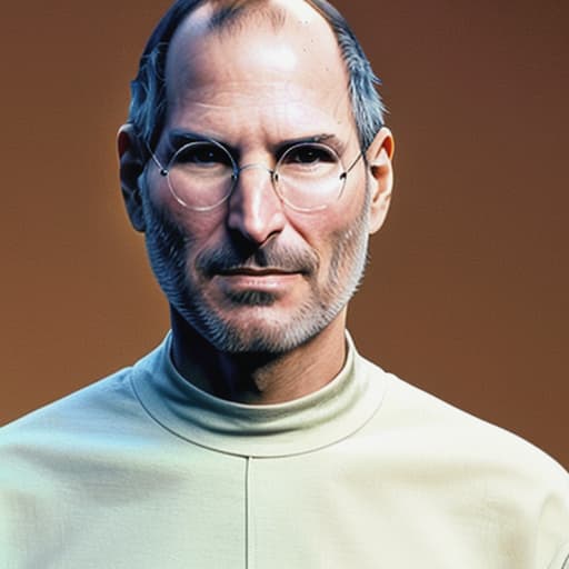  steve jobs looking happy. exact likeness. realistic color.