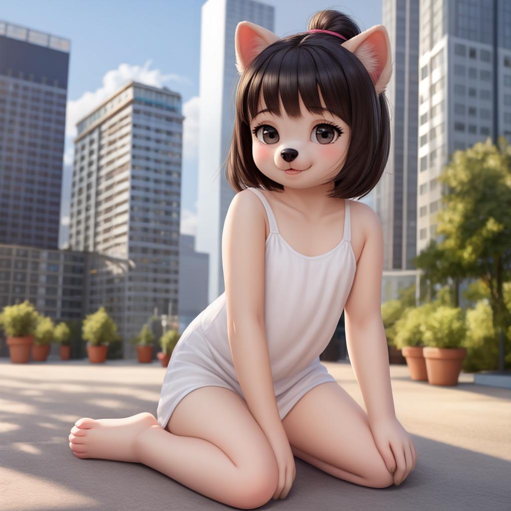  Female puppy anthro, cute, , puppy tail, full body, , young, lewd, in view, over, city, having , soft , open eyes, masterpiece, 4k, fine details,