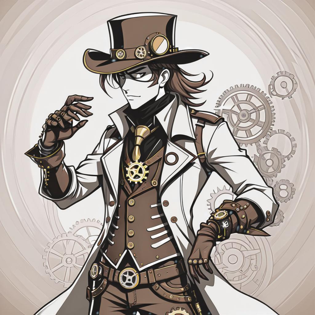  line art drawing steampunk cowboy, same nightmare. anime style . professional, sleek, modern, minimalist, graphic, line art, vector graphics