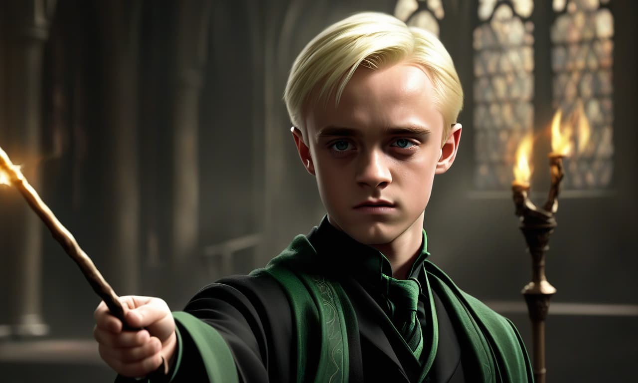  concept art draco malfoy hogwarts, young aristocrat, works magic, magic wand . digital artwork, illustrative, painterly, matte painting, highly detailed