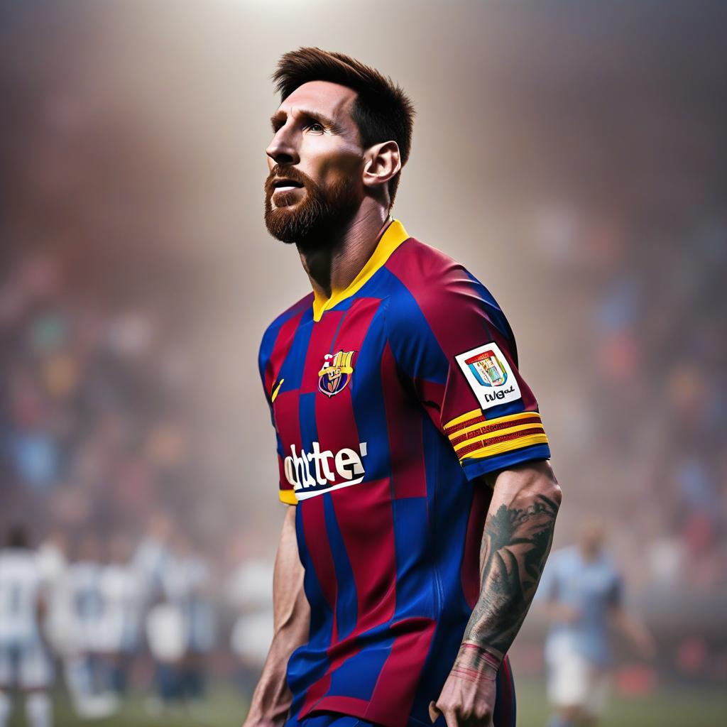  messi hyperrealistic, full body, detailed clothing, highly detailed, cinematic lighting, stunningly beautiful, intricate, sharp focus, f/1. 8, 85mm, (centered image composition), (professionally color graded), ((bright soft diffused light)), volumetric fog, trending on instagram, trending on tumblr, HDR 4K, 8K