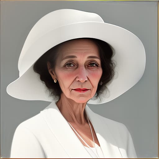  portrait of a woman of 30 years in a white hat in the style of a high key