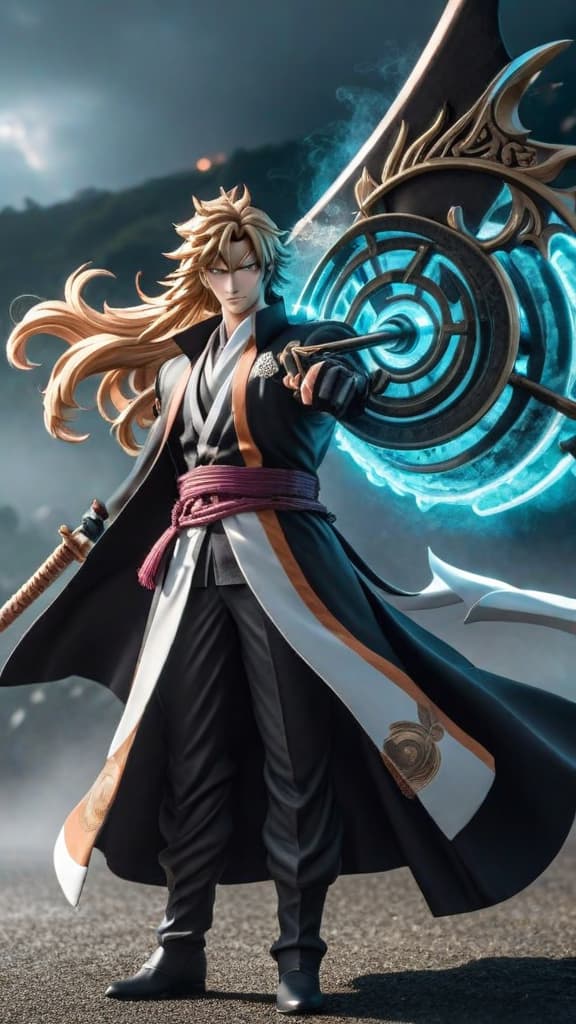  anime art: urahara's bankai reconstructs anything it touches, unlike traditional raw power bankai. hyperrealistic, full body, detailed clothing, highly detailed, cinematic lighting, stunningly beautiful, intricate, sharp focus, f/1. 8, 85mm, (centered image composition), (professionally color graded), ((bright soft diffused light)), volumetric fog, trending on instagram, trending on tumblr, HDR 4K, 8K