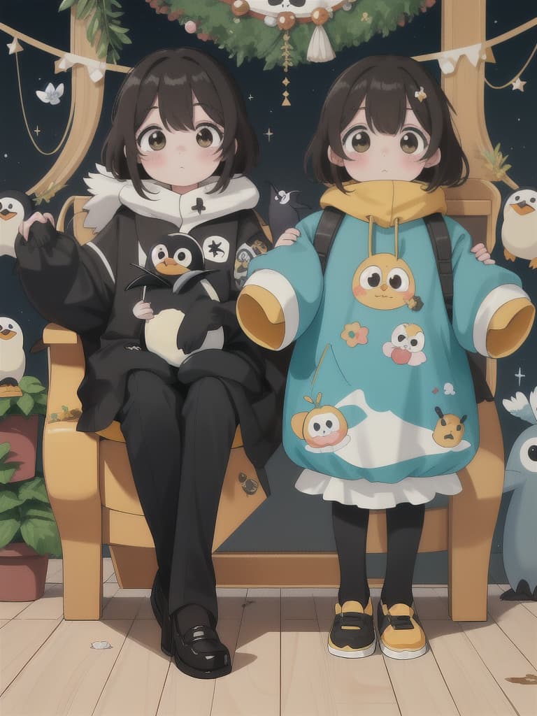  Penguin, Yuru Chara, Mascot, Beautiful Beauty Couple, 💩: 0.6, 💩: 0, 💩, 💩, 💩,, masterpiece, best quality,8k,ultra detailed,high resolution,an extremely delicate and beautiful,hyper detail