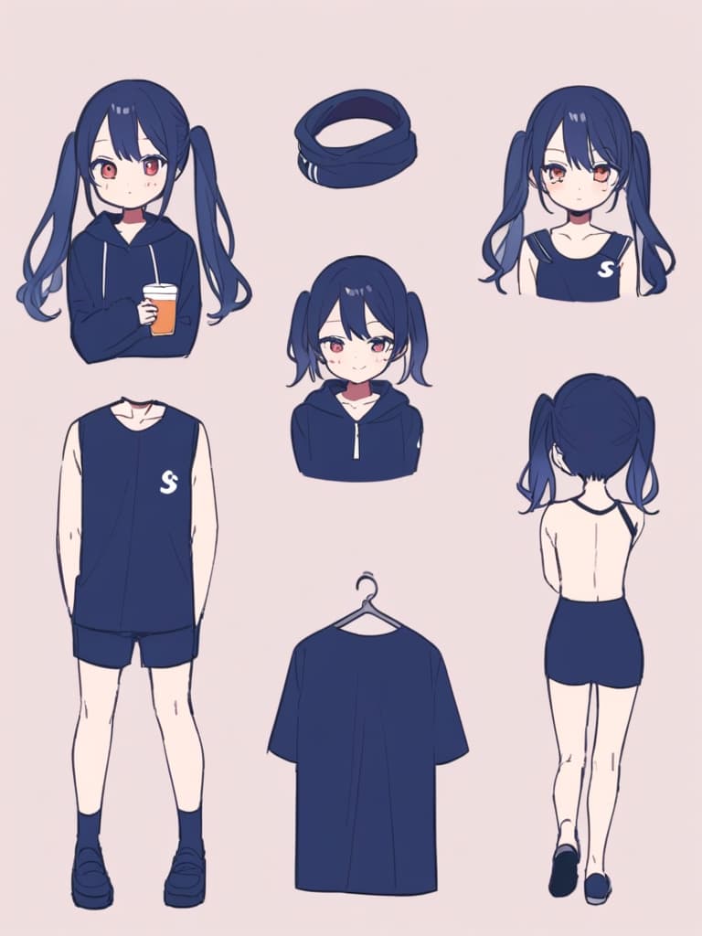  junior high s, twin tails, cute smiles, s (male) growing and swelling, dark blue swimwear, dark blue , whole body, whole body,