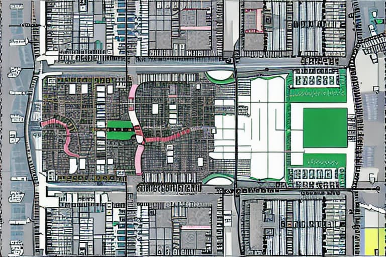  Create a blank road map of Gotham City with: - Roads, highways, and alleys - Empty spaces for buildings and landmarks - Basic road features like streetlights and crosswalks Leave the building spaces blank for customization.