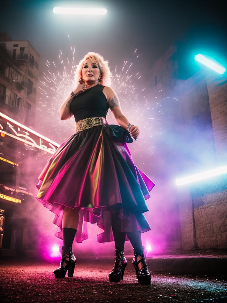  The country singer Tanya Tucker, medium shot, upper body, spotlight, long exposure lighting, street art style spray paint, glamour lighting