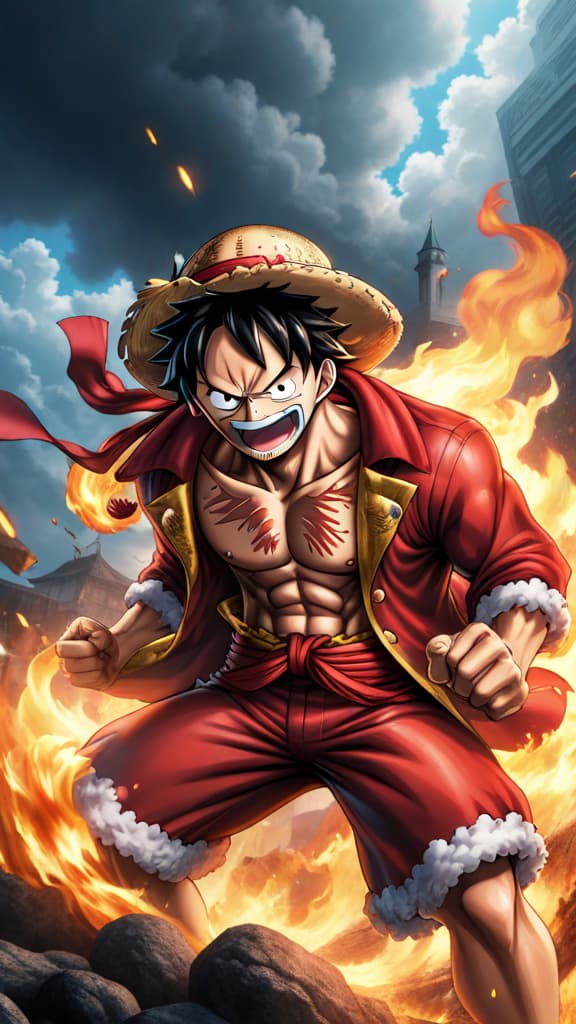  one piece luffy and akainu clashing, air crackling with energy, intense anime art hyperrealistic, full body, detailed clothing, highly detailed, cinematic lighting, stunningly beautiful, intricate, sharp focus, f/1. 8, 85mm, (centered image composition), (professionally color graded), ((bright soft diffused light)), volumetric fog, trending on instagram, trending on tumblr, HDR 4K, 8K