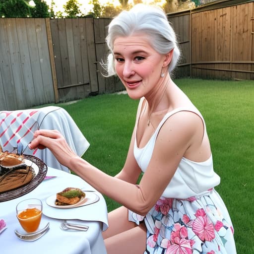  A old white girl having in a backyard