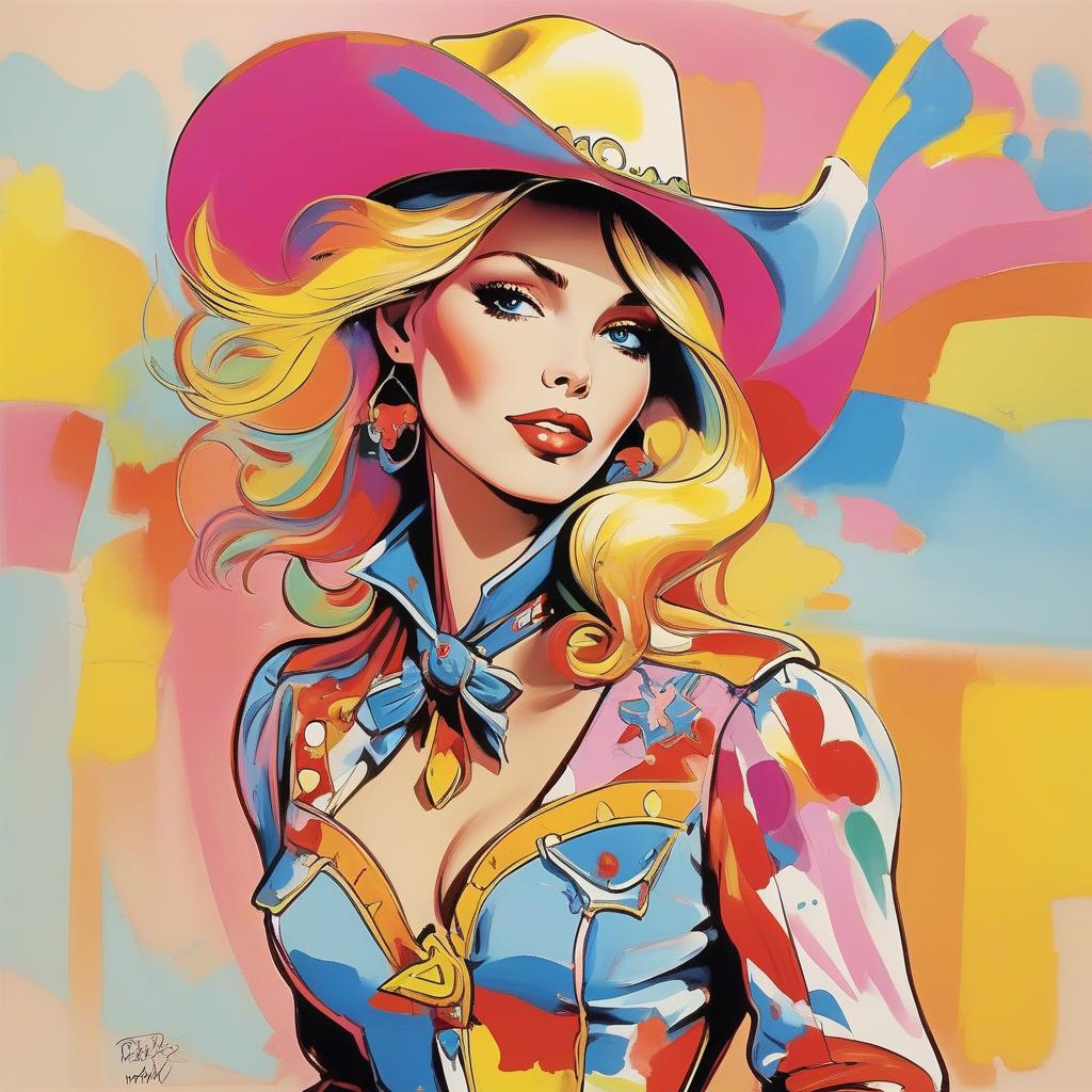  <mymodel>peter max illustration of a woman in a cowgirl outfit