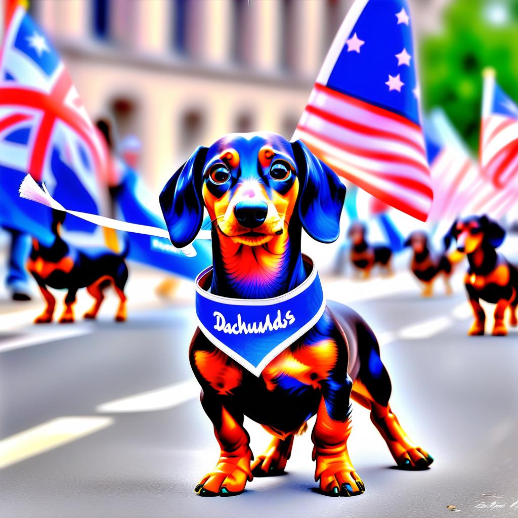  hdr photo of {demonstrations of dachshunds} . high dynamic range, vivid, rich details, clear shadows and highlights, realistic, intense, enhanced contrast, highly detailed extremely high resolution details, photographic, huge demonstration of dachshunds, rally, dachshunds with blank banners, a lot of dachshunds, city, flags, city without humans