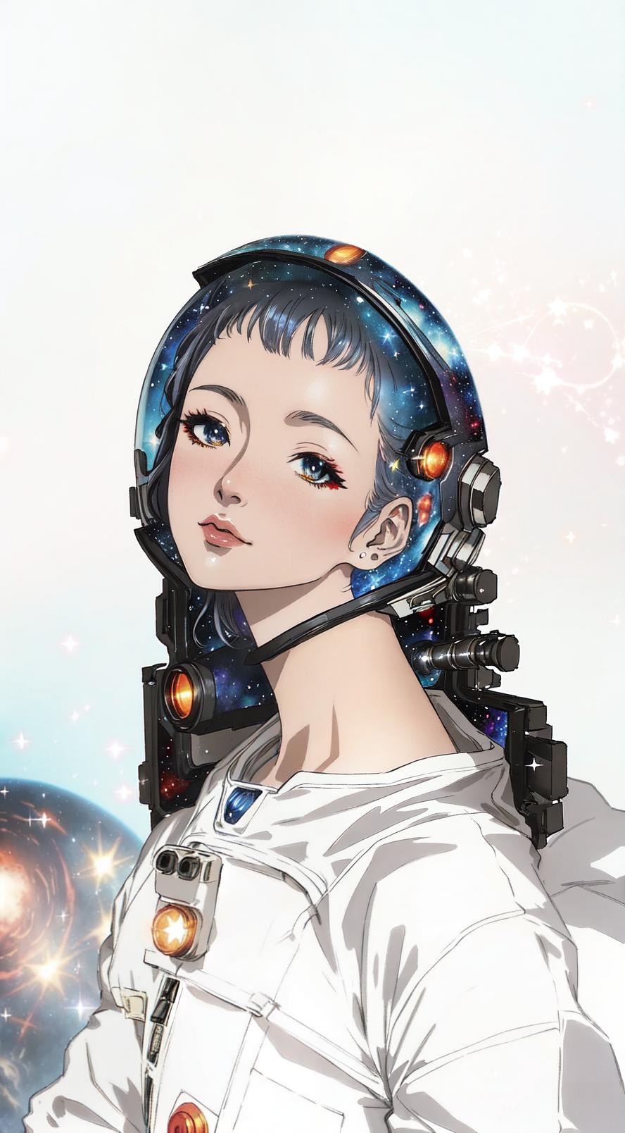  anime style, astronaut in space, fully detailed outer space background with stars, galaxies, nebulae, vibrant colors, wearing detailed space suit, cosmic scene, highly detailed spacesuit, complete space environment hyperrealistic, full body, detailed clothing, highly detailed, cinematic lighting, stunningly beautiful, intricate, sharp focus, f/1. 8, 85mm, (centered image composition), (professionally color graded), ((bright soft diffused light)), volumetric fog, trending on instagram, trending on tumblr, HDR 4K, 8K