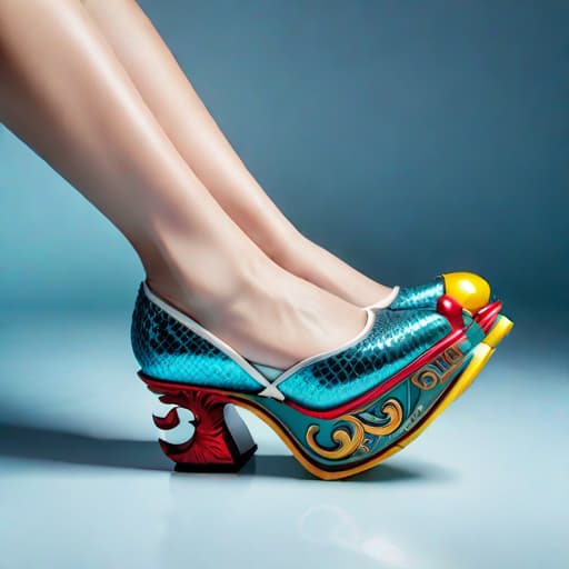  Create a photorealistic digital illustration of a women’s shoe with balanced parts, ornate soles, 8 centimetre height platform heel, and covered in soft, luxurious textured materials. The art style should blend elements of Irregular Choice and Osamu Tezuka hyperrealistic, full body, detailed clothing, highly detailed, cinematic lighting, stunningly beautiful, intricate, sharp focus, f/1. 8, 85mm, (centered image composition), (professionally color graded), ((bright soft diffused light)), volumetric fog, trending on instagram, trending on tumblr, HDR 4K, 8K