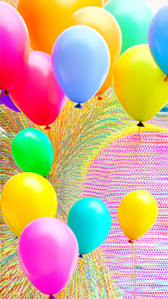  set of colorful realistic mat helium balloons floating on blurred colorful background. balloons for birthday, party, wedding or promotion banners or posters. vivid illustration in pastel colors. copy ar 9:16 {prompt}, maximum details