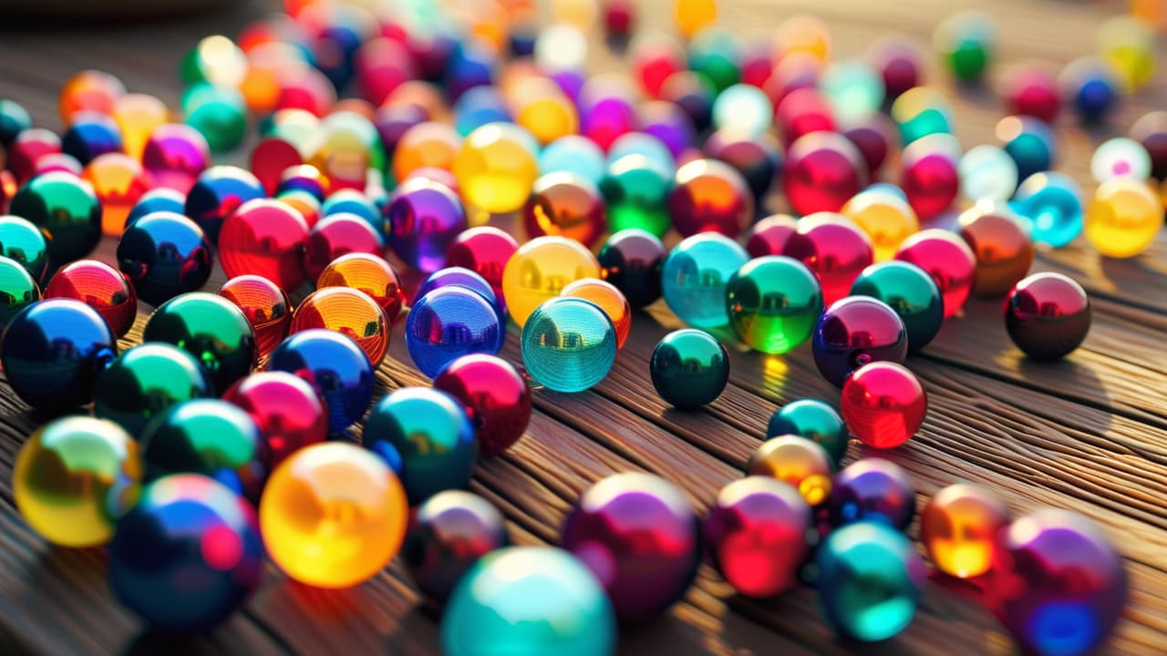  a close up of vibrant, intricately crafted beadwork showcasing various patterns and colors, with shimmering beads reflecting light against a natural wooden background, highlighting the artistry and craftsmanship involved in creating beadwork. hyperrealistic, full body, detailed clothing, highly detailed, cinematic lighting, stunningly beautiful, intricate, sharp focus, f/1. 8, 85mm, (centered image composition), (professionally color graded), ((bright soft diffused light)), volumetric fog, trending on instagram, trending on tumblr, HDR 4K, 8K