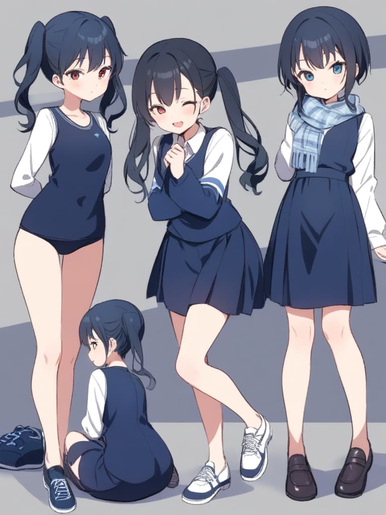  junior high school girls, twin tails, cute smiles, girls (male) growing and swelling, dark blue school swimwear, whole body,