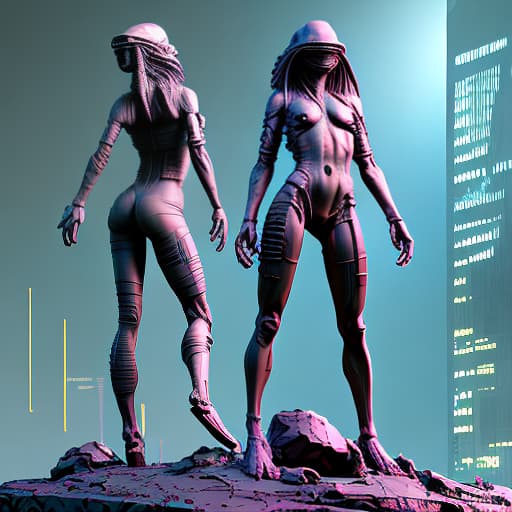 nvinkpunk there are two statues of alien women standing next to each other, daz studio 3d, daz studio genesis iray ultra hd, 8k highly detailed, barefoot beautiful girl alien, daz 3 d, daz3d, daz 3d, daz studio genesis iray female, daz studio genesis iray, height detailed hd realistic 8 k