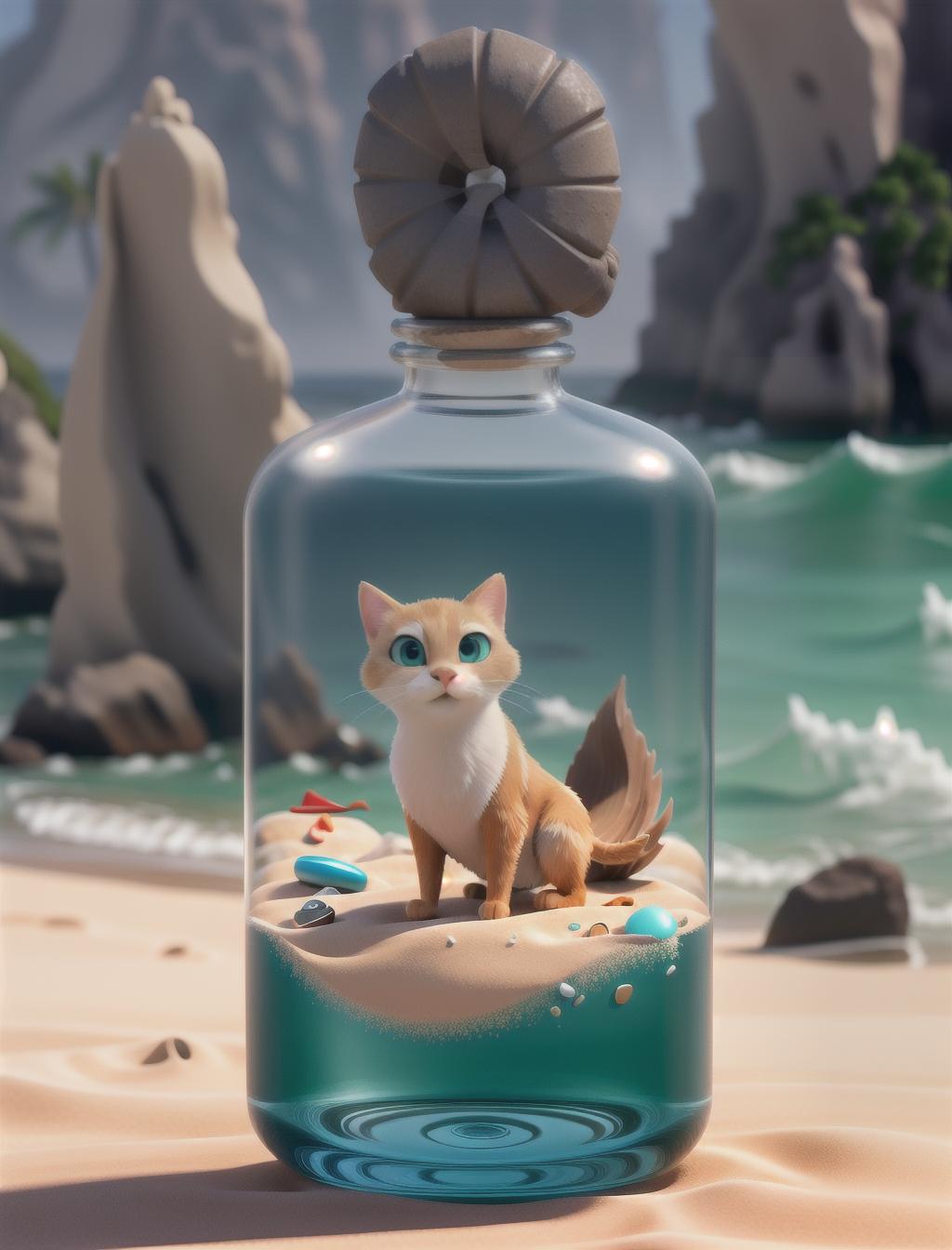  A bottle is placed on the sand of a beach. A message inside says "SOS" hyperrealistic, full body, detailed clothing, highly detailed, cinematic lighting, stunningly beautiful, intricate, sharp focus, f/1. 8, 85mm, (centered image composition), (professionally color graded), ((bright soft diffused light)), volumetric fog, trending on instagram, trending on tumblr, HDR 4K, 8K